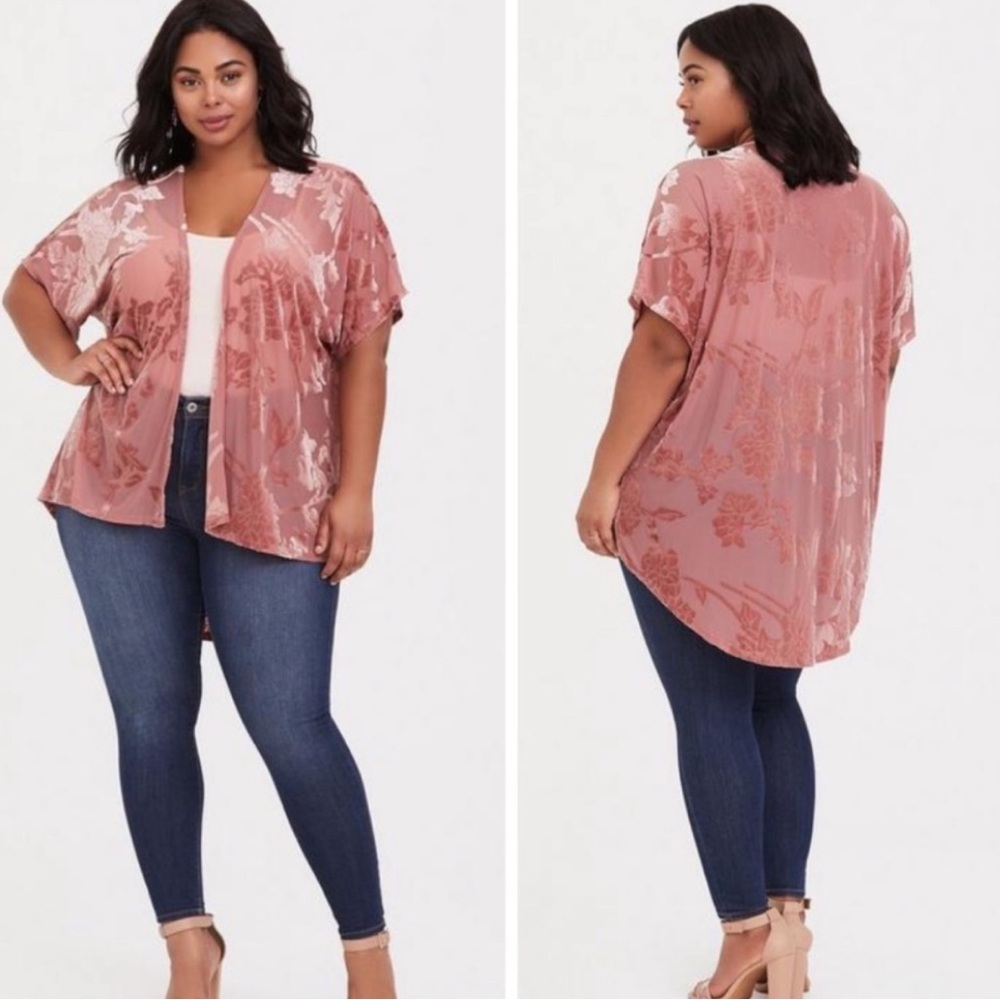 Torrid Floral Velvet Burnout Open Kimono Cardigan Size 1/2